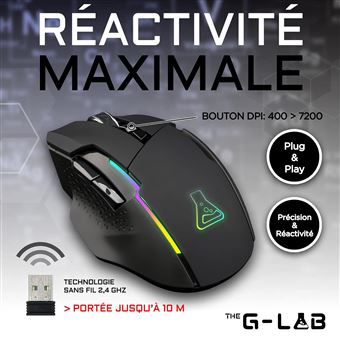 Souris gaming RGB sans fil THE G-LAB 7200 DPI - Noir