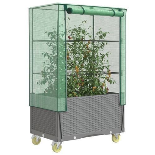 Vidaxl Jardinière Surélevée Avec Housse Et Roues Aspect Rotin - Image 3