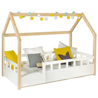 Lit cabane 80x160 en mdf barriere sommier blanc - 1