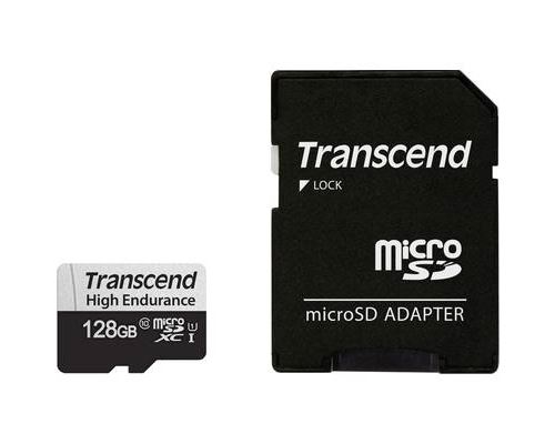 Transcend 350V - Carte mémoire flash (adaptateur SD inclus(e)) - 128 Go - UHS-I U1 / Class10 - microSDXC UHS-I