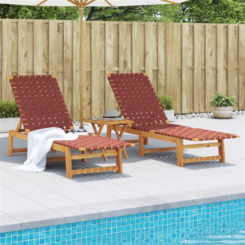 Non Communiqué Rouge Chaises Longues Lot De 2 Bois D Acacia Solide Et Tissu