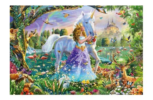 Puzzle princesse fee  licorne et chateau 150 pieces  enfant - monde fantastique  animaux - fille 7 ans - set jeu puzzle et carte