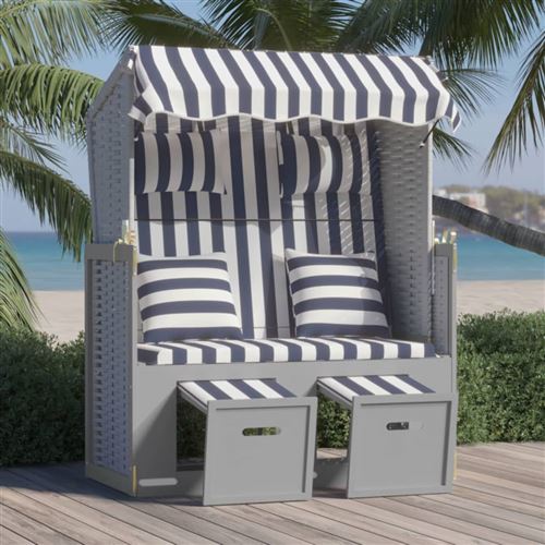 Non Communiqué Gris Vidaxl Strandstoel Met Kussens Poly Rattan En Hout Blauw En Wit318660