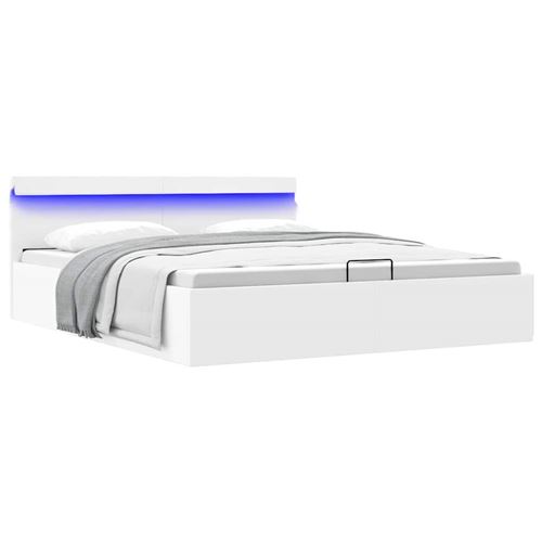 vidaXL Cadre de lit à rangement avec LED Blanc Similicuir 180x200 cm