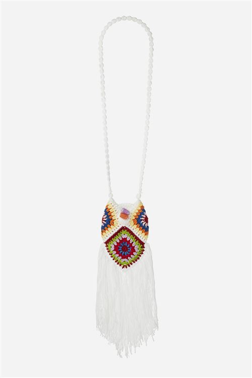 Sac universel Masha de téléphone coton en crochet coloré et blanc avec franges