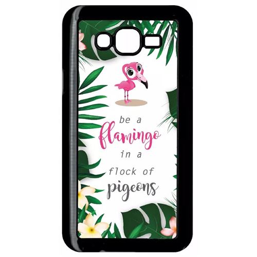 Coque Samsung Galaxy J7 Etre Un Flamant Rose Dans Un Troupeau De Pigeons Fond Blanc 2