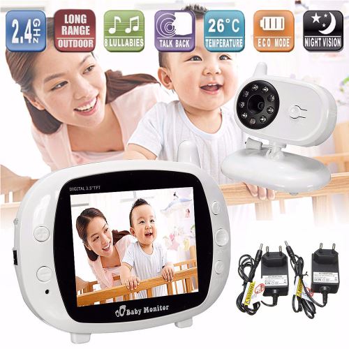 2,4G 3.5 LCD d'écran vidéo sans fil bébé moniteur Babyphone vision nocturne infrarouge Blanc