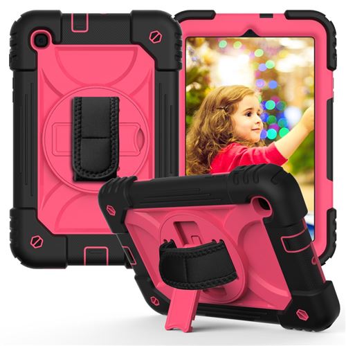 Coque en TPU + Silicone épissage des couleurs avec béquille pivotante à 360° et sangle pratique noir/rose pour votre Samsung Galaxy Tab A 8.4 (2020) SM-T307