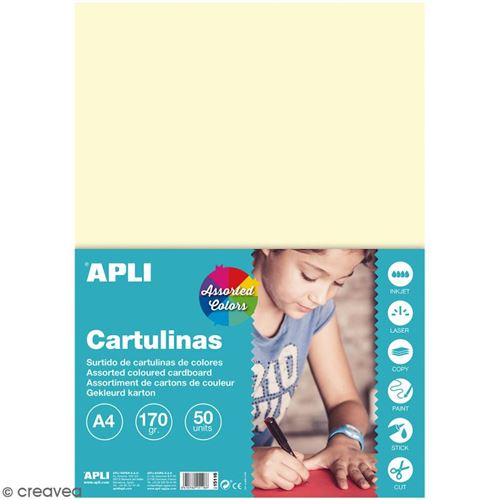 Set papier carton Apli - Couleurs pastel - A4 - 50 pcs