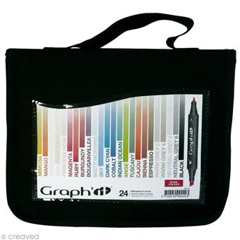 Trousse Graph'it de 24 Marqueurs à alcool double pointe Basic Colors