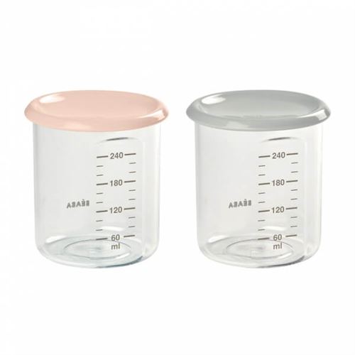 Lot de 2 pots de conservations maxi portion 240 ml gris et rose - beaba