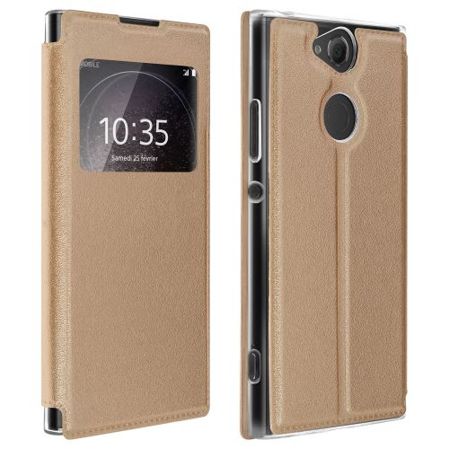 Etui sony xperia xa2 housse à clapet porte-carte fenêtre fonction stand or