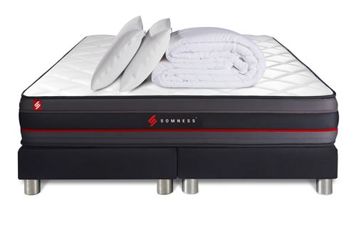 SOMNESS Pack matelas REGEN double sommiers noir Couette 2 oreillers