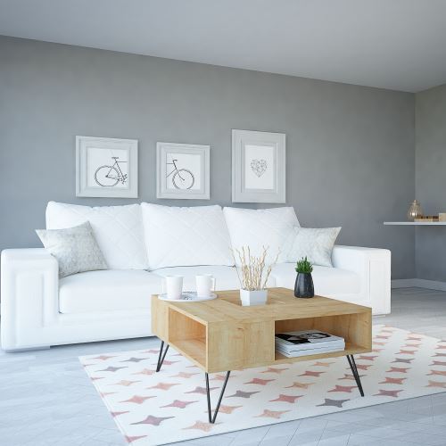 HOMEMANIA Lord Koffietafel- Boektijdschrifthouder - met schappen - van woonkamer - Eik, zwart in hout, Metaal, 80 x 80 x 38,6 cm
