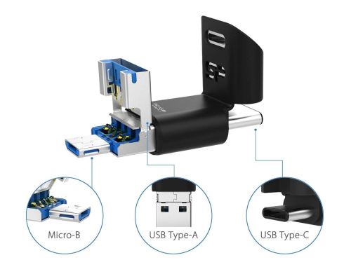 Clé USB 32 Go OTG C50 avec TROIS connecteurs : USB Type-A, Type-C et Micro-B, Silicon Power