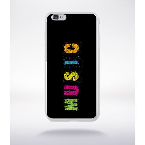 Coque Music Typographie Fond Noir Compatible Iphone 6 Plus Transparent