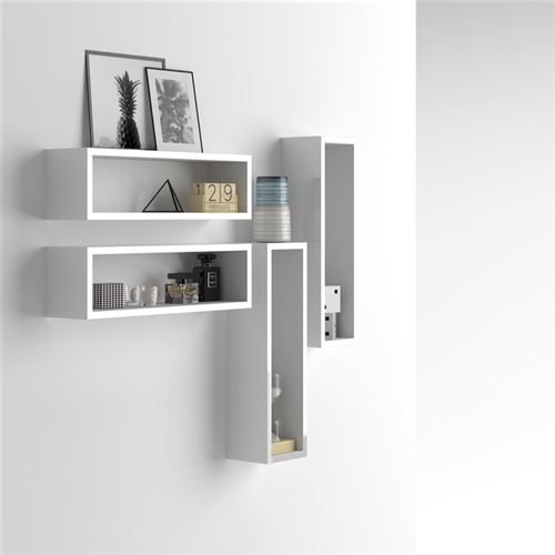 Mobilifiver Set de 4 Cubes muraux, Iacopo, en mélaminé, Blanc brillant, 59 x 14,5 x 17 cm, Mélaminé, Made in Italy