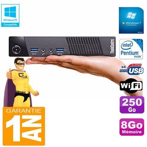 PC De Bureau Lenovo Ultra Mini PC Lenovo M73 Usff Tiny G3250T 8Go Disque 250Go WiFi W7