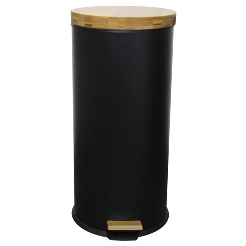 Poubelle de cuisine à pédale FOREST noir en bois et acier 30L