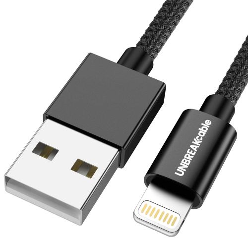 Câble USB / Lightning en nylon tressé. Noir. 2m