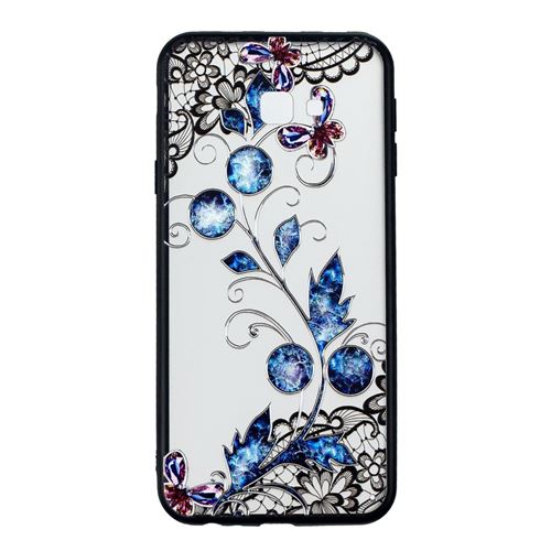 Coque en TPU dentelle motif dentelle impression 3D fleurs strass combo papillon et fleuron pour votre Samsung Galaxy J4 Plus
