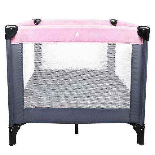 Todeco - Lit Pliable de Voyage, Parc pour Enfants, Standard CE, 93 x 93 x 76 cm, Rose/Gris foncé, Charge maximale: 25 kg