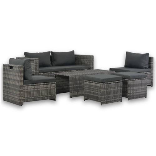 Vidaxl - Salon de jardin 6 pcs avec coussins R&eacute;sine tress&eacute;e Gris Gris