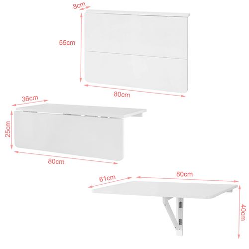 SoBuy FWT02-W Table murale rabattable en bois, double plateaux, plateau pliable - Blanc