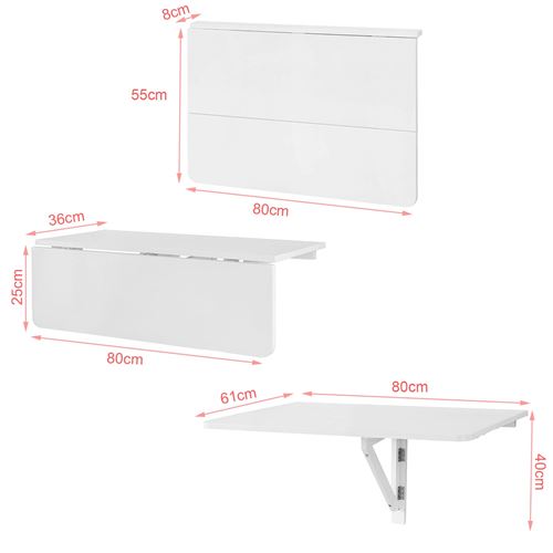 SoBuy® FWT02-W Table murale rabattable en bois, double plateaux, plateau pliable - Blanc