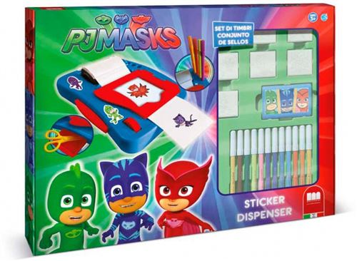 Multiprint - 8954 - tampons à imprimer - coffret sticker machine + 7 tampons - pjmasks