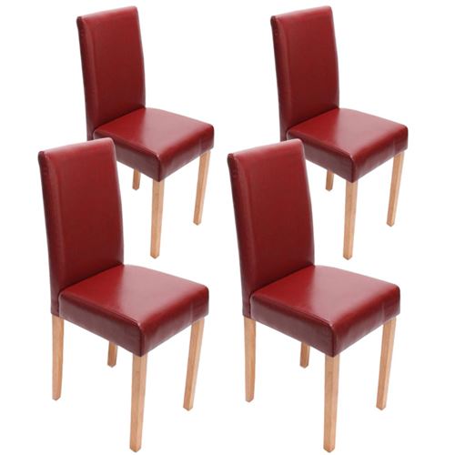 Lot de 4 chaises de séjour Littau, cuir reconstitué, rouge, pieds clairs