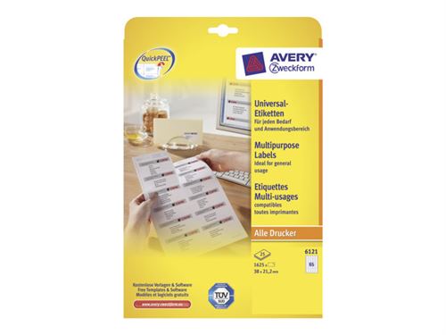Avery Zweckform Universal - Blanc - 21.2 x 38 mm 1625 &eacute;tiquette(s) (25 feuille(s) x 65) &eacute;tiquettes