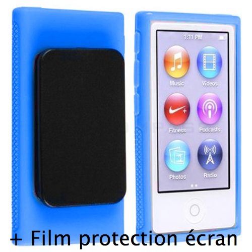 Housse étui coque silicone bleu avec clip pour iPod nano 7 7G , Film protection