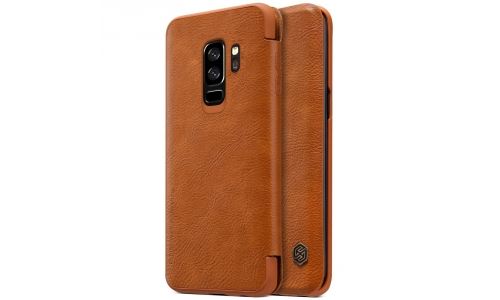 Etui à rabat Nillkin Qin pour Galaxy S9+ coloris camel avec fenêtre visualisation