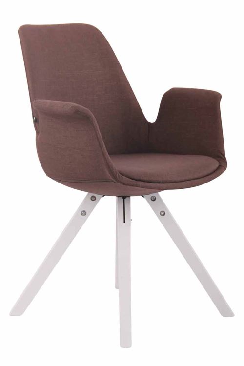 Chaise de salle à manger PRINCE Tissu Pieds forme carrée Blanc - Siège Marron