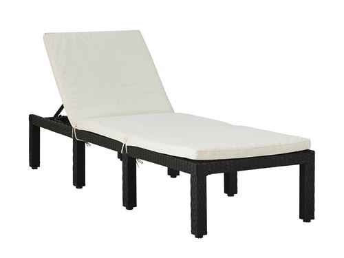 Bari - Bain de soleil type transat - en résine tressée - Noir avec coussins beiges Couleur - Noir