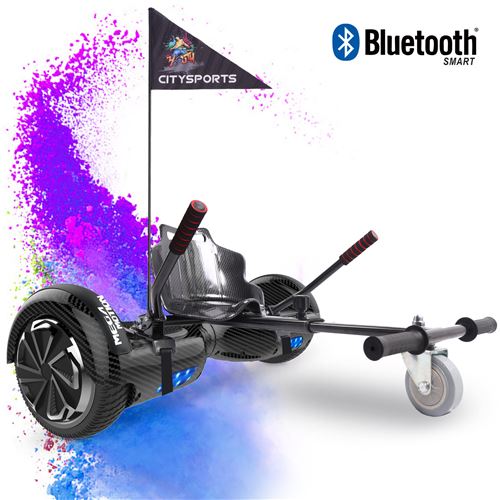 Mega Motion Pack de Hoverboard 6.5 Pouces noir carbonne et hoverkart noir,Gyropode, Skateboard électrique Bluetooth Robuste