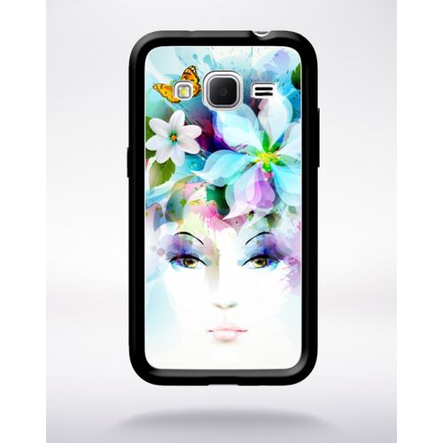 Coque Girl And Flowers Compatible Samsung Core Prime Bord Noir Silicone