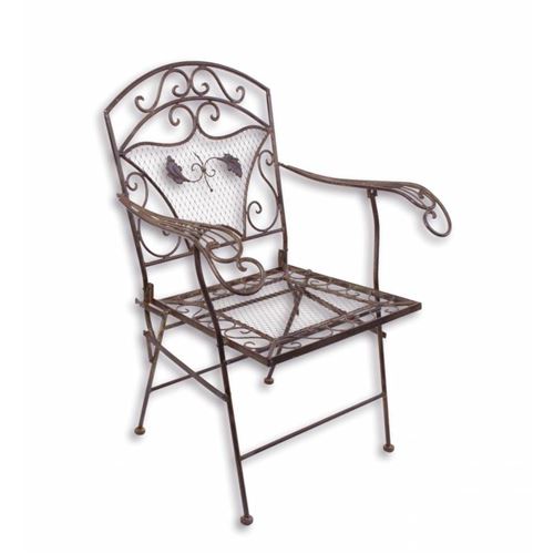 L'Héritier Du Temps - Fauteuil de jardin chaise siège de salon de jardin à 2 accoudoirs banquette extérieure pliable 1 place en fer marron 51x72x95cm