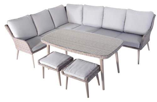 Salon de jardin de 5 pièces coloris gris / beige -PEGANE-