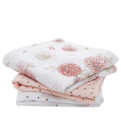Lot de 3 petits Langes en mousseline de coton DAHLIAS