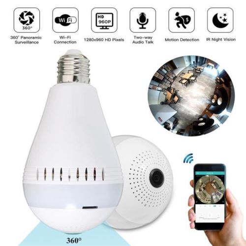 Wifi 960P Caméra espion wifi E27 ampoule 6LED 360° 130W Pixel APP surveiller