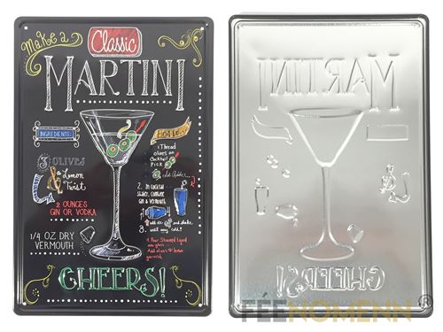 plaque métal déco vintage - effet relief - recette cocktail martini façon ardoise (20x30cm)