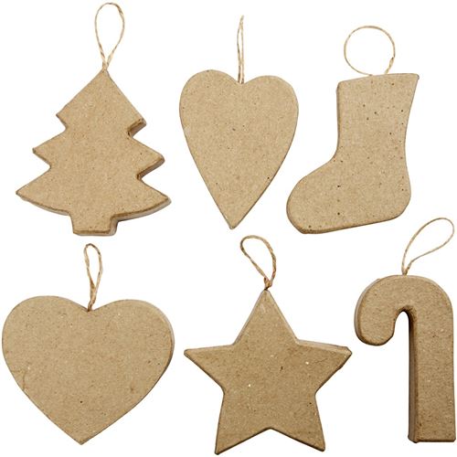 Creotime ornements Kerstpapier-mâché 7-8 cm marron 6 pièces