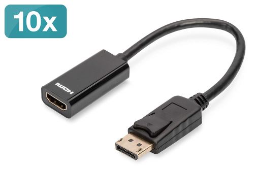 Digitus Lot de 10 câbles Adaptateur DisplayPort DP vers HDMI Type A St/Bu, 0, 15 m, Full HD, CE, SW