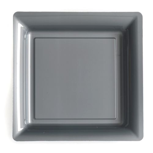 12 assiettes plates carrées réutilisables 24cm gris - isap v57235gr