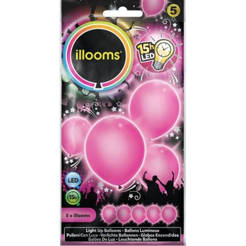 5 ballons à led unis roses