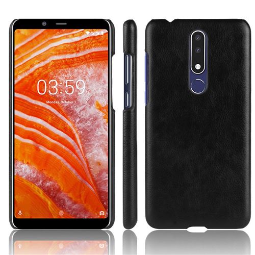 Etui en PU litchi enduit noir pour votre Nokia 3.1 Plus