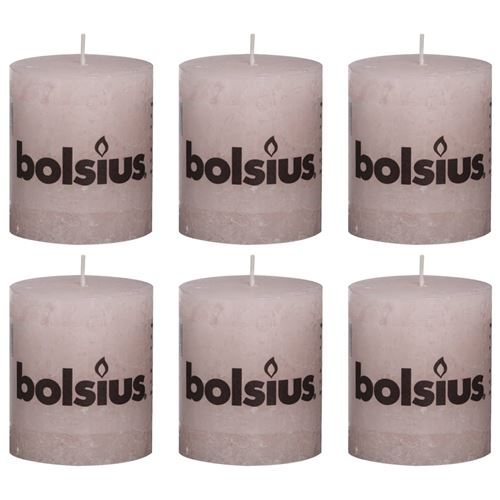 Bolsius Lot de 6 Bougies de Studio Rustique Rustic 80/68 mm Rose Pastel pour Mariage, Restaurant, décoration ou Maison Rustique