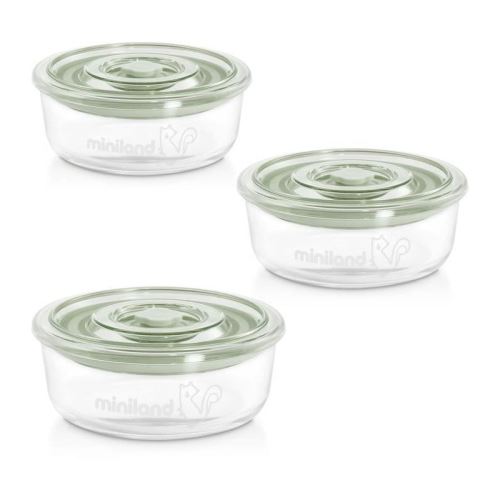 MINILAND - Set de 3 récipients ronds en verre, Set 3 naturround chip